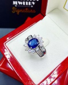 BRAND-NEW!! ONE OF A KIND, HANDCRAFTED RING. EXTREMELY STUNNING! 4.37 total carats Certified HEATED, BLUE SAPPHIRE ring. This ring offers an important statement of who you are with a 3.01 carats, DEEP BLUE, transparent SAPPHIRE. Accentuating the sapphire are the 33 F/VS, and sparkling natural diamonds! Set in FINEST 18K Solid White Gold. THE ITEM YOU SEE IN THE PICTURES IS THE EXACT ITEM YOU WILL GET! ONE OF A KIND, NO DUPLICATES OR TWINS SUGGESTED RETAIL VALUE: $9,500 BLUE SAPPHIRE: Weight: 3.0 Luxury White Gold Sapphire Ring With Vvs Clarity, Luxury White Gold Diamond Ring With Lab-created Sapphire, Luxury Lab-created Sapphire Ring In Diamond White, Luxury Diamond White Lab-created Sapphire Ring, Luxury Sapphire Diamond Anniversary Ring, Luxury White Gold Baguette Cut Sapphire Ring, Luxury Formal Rings With Lab-created Sapphire, Luxury Sapphire Ring For Proposal, Luxury Rings With Brilliant Cut Lab-created Sapphire