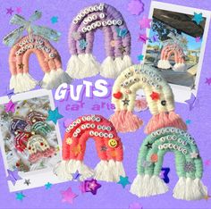 several different types of hair clips on purple background with stars and text that says guts craft arts