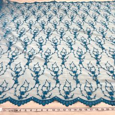 Lace Fabric Embroidered on 100% Polyester Net Mesh | Lace USA Blue Lace Embroidered Fabric For Spring, Elegant Blue Lace Tulle Fabric, Blue Lace Tulle Fabric With Floral Embroidery, Embroidered Lace Fabric Blue, Luxury Blue Lace Embroidered Fabric, Couture Looks, Embroidered Lace Fabric, Lace Evening Dresses, Turquoise Color