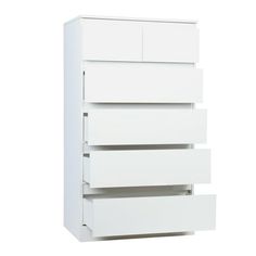 a white cabinet with five drawers on it's front and back sides, against a white background