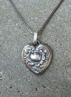 Vintage Inspired Heart Pendant  Silver Heart by ElementalSilver1 Victorian Heart Necklace With Heart Charm, Vintage Nickel-free Double Heart Jewelry, Vintage Engraved Double Heart Necklace, Vintage Sterling Silver Jewelry For Valentine's Day, Vintage Heart Charm Round Pendant Jewelry, Vintage Open Heart Jewelry With Heart Charm, Vintage Jewelry With Heart Charm And Round Pendant, Vintage Open Heart Jewelry With Charm, Vintage Open Heart Charm Jewelry