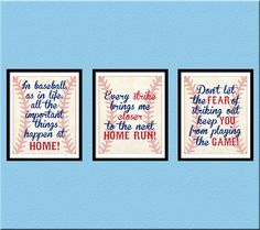 three framed baseball cards with words on them