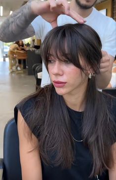 Past Shoulder Length Hair With Curtain Bangs, Vanessa Hudgens Hair Bangs, Wispy Bangs Blended Into Curtain Bangs, Full Bangs Straight Hair, Wispy Thick Bangs, Medium Length Haircut Big Forehead, Soft Long Bangs, Bangs With Heart Shaped Face, Front Bangs With Ponytail