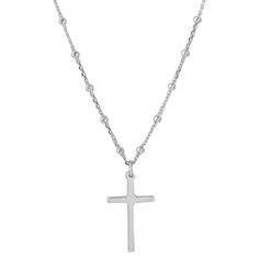 Show off your faith with style! This 925 Cross Pendant necklace is perfect for everyday wear or special occasions. Handcrafted in Italy to the highest standard, the beaded chain adds an eye-catching finish. Silver Cross-shaped Jewelry With Beaded Chain, Silver Cross Jewelry With Beaded Chain, Silver Cross Necklace With Beaded Chain, Dainty Sterling Silver Necklace With Beaded Chain, Elegant Cross Necklace With Beaded Chain, Elegant Silver Beaded Necklaces With Satellite Chain, Cross Necklace With Silver Beads For Gift, Elegant Silver Beaded Necklace With Satellite Chain, Silver Cross Pendant Necklace With Sterling Silver Clasp