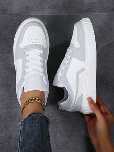 Sneakers Women's Casual Sports Shoes Color Block Sneakers, Ideal With Sweater,Popular Grey Shoes For Campus And Sports Comfortable Breathable Light Grey Sporty    Colorblock,Plain    Women Shoes, size features are:Bust: ,Length: ,Sleeve Length: Dibujos Ideas, Shoes Outfit Fashion, Women Casual Shoes, Casual Sneakers Women, Shoes Outfit, Grey Shoes, Casual Sport Shoes, Shoes Color, Casual Shoes Women