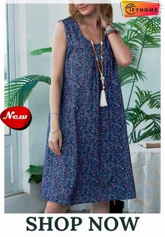 Floral Print Beach Women Summer Midi Dresses Casual A-line Beach Dress, Casual A-line Sundress For Beach Season, Beach A-line Shift Dress, Casual A-line Dress For Beach Season, Shift Dress For Vacation, Summer Shift Maxi Dress, Casual Sleeveless Knee-length Dress For Vacation, Casual Knee-length Sleeveless Dress For Vacation, Casual Sleeveless Dress For Vacation