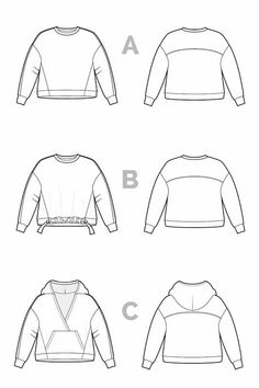 four different types of sweaters with long sleeves