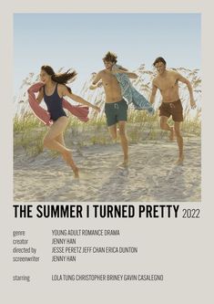 the summer i turned pretty poster with three people in bathing suits running on the beach