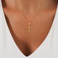 "Give a gift that will last beyond the holidays, with our 14k Solid Gold Cross Necklace. This elegant necklace is designed with a Greek pattern cross. It makes an excellent Christmas gift for her, birthday gift for mom or anniversary gift for wife. Find out more about my shop at: https://etsy.me/3M2bjEd PRODUCT DETAILS * Material: 14K Solid Gold (real solid gold, no gold-filled or no gold plated material) * Choice of Gold Color: Yellow Gold, Rose Gold, White Gold * Closure: Spring ring * Chain s Gold Cross Necklace For Women, Location Names, Dangle Cross Earrings, Cross Necklace For Women, Tiny Cross Necklace, Greek Pattern, Catholic Necklace, Cross Shape, Ring Chain