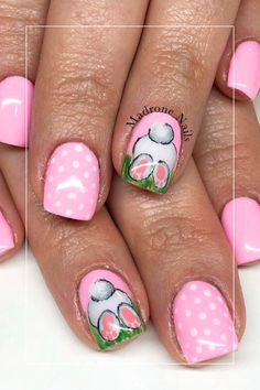 pink easter bunny nails Cute Easter Nails Easy, Bunny Tail Nails, Unique Easter Nail Designs, Nails Design Easter, Basic Easter Nails, Easter Toe Nails Design, Nail Art Designs Easter, Biab Toe Nails