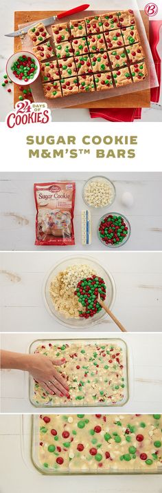 three pictures showing how to make sugar cookie mix'n'bars for christmas cookies