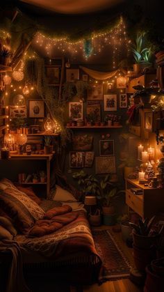 a room with lights and pictures on the wall