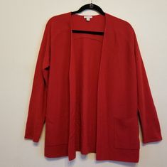 Sumptuous, Nwot J.Jill Holiday Red Cashmere Cardigan. 2 Front Hand Pockets. Pretty Seaming And Very Soft! 100% Cashmere - Hand Wash Cold Length 29" J2 Red Open Front Cardigan For Spring, Red Open Front Spring Sweater, Red Open Front Sweater For Spring, Red Fitted Open Front Outerwear, Red Open Front Layering Cardigan, Red Open Front Cardigan For Layering, Red Open Front Top For Winter, Red Open Front Tops For Winter, Front Hand