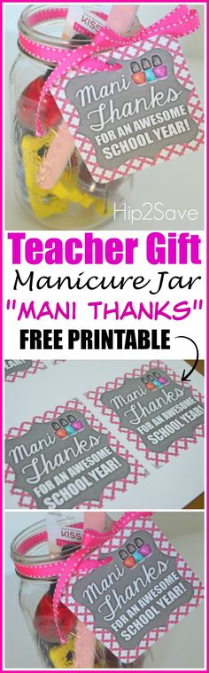 teacher appreciation gift in a jar with free printable tags