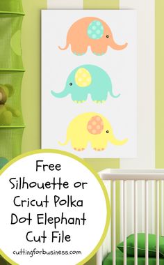 a baby crib with the text free silhouetter or cricut polka dot elephant cut file