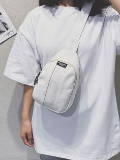 White    Canvas  Sling Bag    Women Bags Sling Bags Women Amazon, Chest Bags Women, Korean Sling Bag, Sling Bag Outfit, Sling Bag Canvas, Sling Bag Women