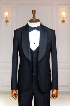 *Black Men Tuxedo - Groom Suit *Fabric: 100%Wool Thick, Warm, Comfortable, Breathable, Softer, Wool Feeling *Center Six Button Blazer and Zipper Fly Pants *Slim Fit, 9 Cm Peak Lapel, 5 Cm Inclined Ticket Pocket *Double Vent On The Behind Of The Jacket *This Suit Has A 6" Drop Which Is The Difference Between The Size Of The Jacket & Pants. For Example, A 40r Jacket Includes A 34W Pant *Dry Clean Only *Available Eu Sizes: 46-48-50-52-54-56 *Available Us Sizes: 36-38-40-42-44-46 *Important Note: Al Fitted Single Button Tuxedo Three-piece Suit, Black Three-piece Suit With Pressed Crease, Black Three-piece Suit With Notch Lapel For Wedding, Black Three-piece Suit With Notch Lapel, Black Single-breasted Three-piece Suit With Notch Lapel, Black Suit Men, Tuxedo For Men, Suit Fabric, Groom Suit