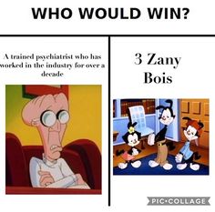 the cartoon character who would win? is shown in two different pictures, one with an image