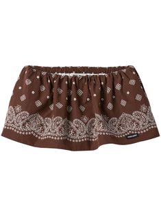 chocolate brown/white poplin texture paisley print appliqué logo low-rise elasticated waistband flared straight hem Bandana Skirt, Chop Chop, Paisley Bandana, Paisley Fashion, Special Clothes, Concept Board, Versace Outfit, City Dress, Co Ords