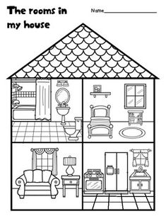 the rooms in my house worksheet for kids to learn how to draw and color