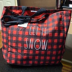 Let It Snow, Buffalo Print, % Cotton Casual Red Bags For The Weekend, Casual Red Bags For Weekend, Casual Red Weekend Bag, Casual Red Bag For Weekend, Red Rectangular Weekend Bag, Rectangular Red Weekend Bags, Red Rectangular Bag For Weekend, Black Shoulder Bag For Weekend, Large Red Casual Bag