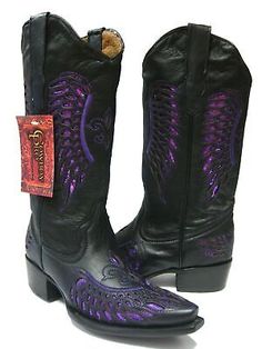 Find ideas๏ฟฝand inspiration for Womens Western Wear Boots Black Leather Purple Sequins Wings Size 4.5, 5, 5.5, Womens Shoes Purple Cowboy Boots, Womens Western Wear, Cute Shoes Boots, Black Leather Cowboy Boots, Western Shoes, Black Cowboy Boots, Western Wear For Women, Genuine Leather Boots, Flower Black