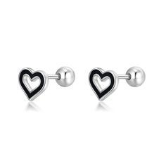 PRICES MAY VARY. High Quality Material: These black heart studs earrings are made of S925 sterling silver, not just the posts, but the entire body of the earrings is made of sterling silver. Sensitive ears can also be worn with confidence, without causing allergies or turning skin green. Earring Parameters: The size of these black heart studs earrings is 6*7mm/0.23*0.27”. These unique open heart earrings are very lightweight and comfortable. The weight of them is 1.22g/ pair. S925 stamped. Fashi Green Earring, Earrings Cartilage, Studs Earrings, Earrings Studs, Pretty Gift, Heart Studs, Open Heart, Cartilage Earrings, Heart Earrings Studs