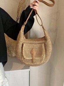 Fashionable Woven Shoulder Bag For Women, New Trendy One Shoulder & Crossbody Bag, Versatile Handbag For Casual And Stylish Outfits | SHEIN USA Chic Jute Crochet Shoulder Bag, Beige Hand-knitted Shoulder Bag For Vacation, Casual Sand-colored Woven Shoulder Bag, Summer Woven Sand-colored Shoulder Bag, Crochet Shoulder Bags, Eco-friendly Rattan Shoulder Bag With Open Weave, Fashion Online Shop, All Fashion, Stylish Outfits