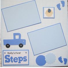 a baby's first steps board with pictures and footprints