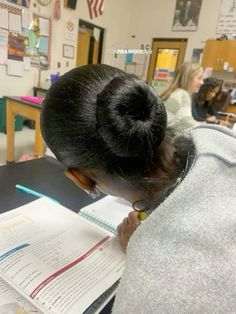 Hair In A Bun Black Women, Silk Presses On Natural Hair, Hairstyles For Black Nurses, Hairstyles With Real Hair Black Women, Silk Press Styles Black Women, Silk Press Bun, Slik Press Hairstyles For Black Women, Hairstyles For Old Silk Press, Natural Buns For Black Hair