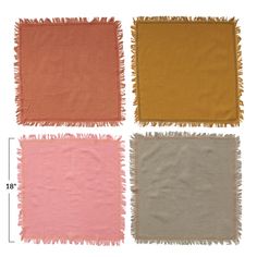 four different colored rugs with fringe edges