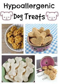 there are many different dog treats in this collage with the words hypoallergenic dog treats