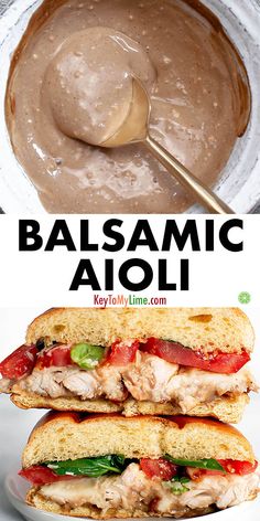 this is an image of balsamic aioli with meat and vegetables in it