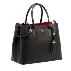 Prada Double Bag, Prada Tote Bag, Bag Prada, Prada Saffiano, Large Handbags, Prada Handbags, Luggage Tag, Leather Satchel, Prada Bag