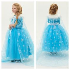 This lovely Dress is perfect for your themed birthday party. It is unique and made to order birthday party dress for your little princess! This dress has been beautifully made using snowflake accented soft tulle capeand tutu skirt we have used layers and layers of soft light blue tulle. The bodice front is covered in Blue Sequin Fabric. CAUTION: Since the snowflake patterns are glitter prints, some glitter can fall off as in the case of all types of glitter printed fabrics. Holiday Princess Dress For Costume Party, Festive Winter Tulle Dress, Blue Winter Party Costume, Winter Princess Dress For Costume Party, Christmas Tulle Princess Dress For Costume Party, White Christmas Princess Dress For Fancy Dress, Festive Winter Princess Dress, Winter Festive Princess Dress, White Christmas Princess Fancy Dress