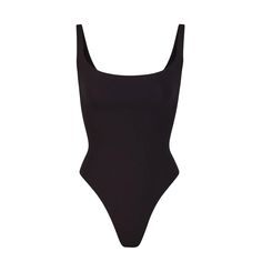 Fits Everybody Square Neck Bodysuit - Onyx | SKIMS Cami Bodysuit, Square Neck Bodysuit, Brown Outfit, Square Necklines, Everyday Wardrobe, Body Suit, Black Bodysuit, Square Neck, Onyx