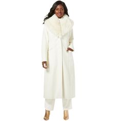 This warm and cozy layer eases over everything in your winter wardrobe. Detachable faux fur shawl collar. Long White Coat, Winter Bachelorette, Cutesy Clothes, White Winter Coat, Plus Size Curvy Fashion, White Faux Fur Coat, Faux Fur Collar Coat, Faux Fur Shawl, Womens Faux Fur Coat