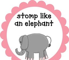 an elephant with the words stopp like an elephant on it's side in front of a pink and white circle