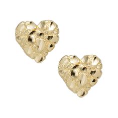 Large Heart Shape Nugget Diamond Cut Stud Earrings Real Solid 10K Yellow Gold freeshipping - bayamjewelry Gold Heart Nugget Earrings, Heart Nugget Earrings, Gold Nugget Earrings, Gold Nugget Jewelry, Nugget Earrings, Diamond Chain Necklace, Cuban Link Chain Necklaces, Real Gold Jewelry, Gold Nugget