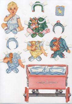 an image of children's cutouts on the back of a paper doll bed