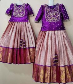 Pavadai Sattai Aari Work Designs, Kids Saree, Pavadai Sattai, Pattu Langa, Baby Dress Diy, Cotton Frocks For Kids