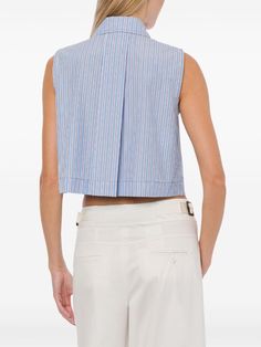 Alberta Ferretti Striped Cropped Top - Farfetch Belted Jacket, Satin Shirt, Alberta Ferretti, Professional Look, Summer Accessories, Cropped Top, Blouse Dress, Stripe Print, Cotton Poplin