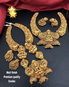 in this, you will get 2 necklaces and a pair of earrings which will match both sets. can wear individually also. South Indian Style, Indian Bridal Jewelry Sets, Indian Jewelry Sets, Bridal Jewellery Indian, Wedding Jewellery Necklace, Indian Style, Traditional Indian, Bridal Jewelry Sets, Bridal Set