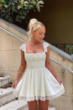 White Lace Dress – 9Teen Boutique White Formal Dress Short Classy, Cute Lace Dress, Formal Fits, Popular Dress, Short White Dress, Dainty Dress, Coquette Fashion, Shower Dress, Fest Outfits