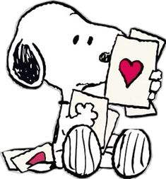 a drawing of a dog holding a card with a heart on it