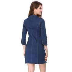 Enliven your wardrobe with this cute denim shirt dress. This piece is cut to a flattering mini length and features a classic collar neckline and the front button placket. It creates a feminine silhouette and is finished with shiny buttons and contrast stitching. Pair it with canvas trainers for the perfect off-duty ensemble. Occasion: holiday, weekend gathering, daily wear, etc. Mini Length Denim Dress With Button Closure For Work, Mini Denim Dress With Button Closure For Work, Collared Denim Blue Shirt Dress With Pockets, Collared Dark Wash Denim Dress With Buttons, Collared Medium Wash Shirt Dress With Buttons, Collared Denim Dress With Button Closure For Work, Denim Collared Shirt Dress With Button Closure, Medium Wash Collared Shirt Dress With Buttons, Denim Blue Collared Shirt Dress With Pockets