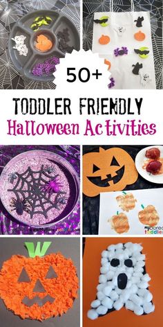 Over 50 Halloween crafts for toddlers and Halloween activities for toddles. This collection includes easy crafts that are Halloween friendly.  Halloween sensory bins and sensory play ideas. #myboredtoddler #halloween #toddlers #toddleractivity #toddleractivites #sensoryplay #halloweencrafts #halloweenactivities #1yearold #2yearold #3yearold 2 Year Halloween Crafts, Halloween Activities For Kids Toddlers, Halloween Craft For Toddler, Halloween Daycare Crafts, Halloween Activities For Babies, Cute Halloween Crafts For Kids, Toddler Halloween Crafts, Kid Friendly Halloween Crafts, Halloween Activities For Toddlers