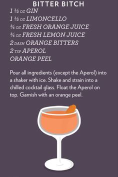 an info sheet describing how to drink orange juice in a coupe glass with the recipe below it