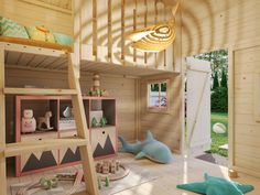 a child's room with bunk beds, toys and other items in the room