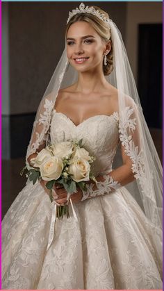 Hair Styles For Bride Wedding Day, Wedding Veil Hair Down, Bride Hair Updo With Veil, Bride Hairstyles With Crown, Wedding Hair Sleek, Bridal Veil Ideas, Wedding Updo With Veil, Sleek Wedding Hair